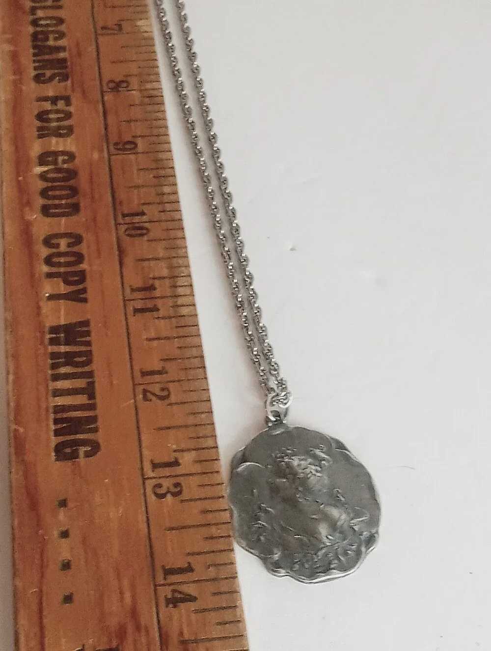 VTG Goldn' Things Pewter Pendant   Lady's Face Flower Motif Scallops 24